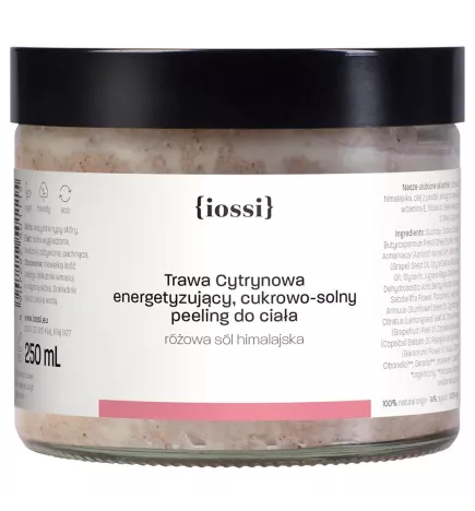 Trawa Cytrynowa. Energetyzujący cukrowy peeling do ciała z różową solą himalajską – naturalny kosmetyk | Sklep Iossi