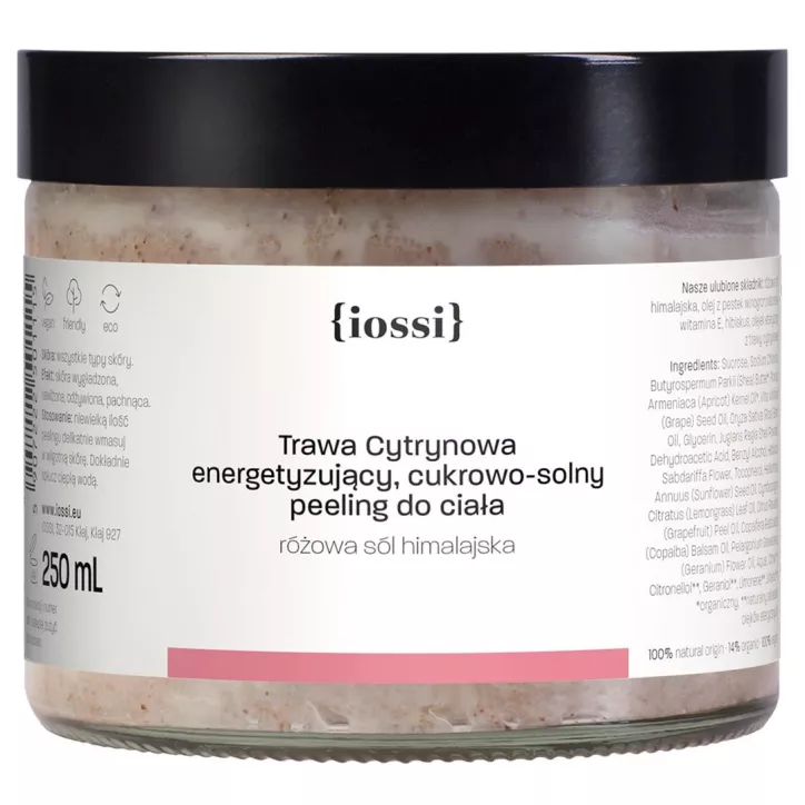 Trawa Cytrynowa. Energetyzujący cukrowy peeling do ciała z różową solą himalajską