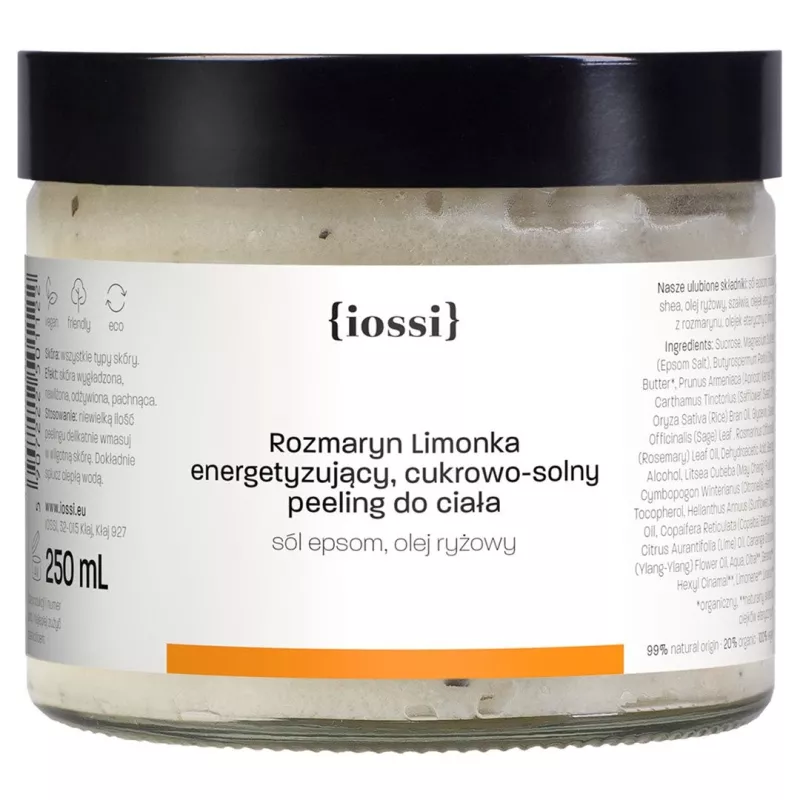 Rozmaryn Limonka. Odświeżający cukrowy peeling do ciała z olejem ryżowym – naturalny kosmetyk | Sklep Iossi